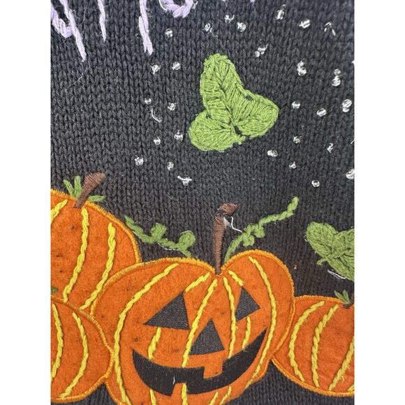 VTG Holiday Editions Halloween Sweater Vest Women XL Black Jack O Lantern Bats - Picture 12 of 14